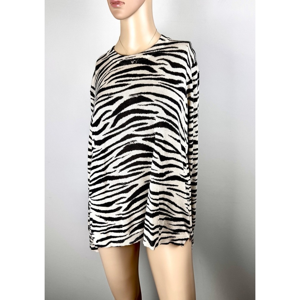 Crew Neck Lightweight Zebra Print Sweater Sz S Side Zippers